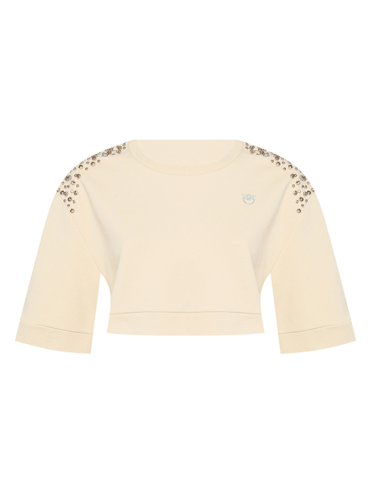 PINKO Укороченный свитшот из хлопка, декорированный кристаллами