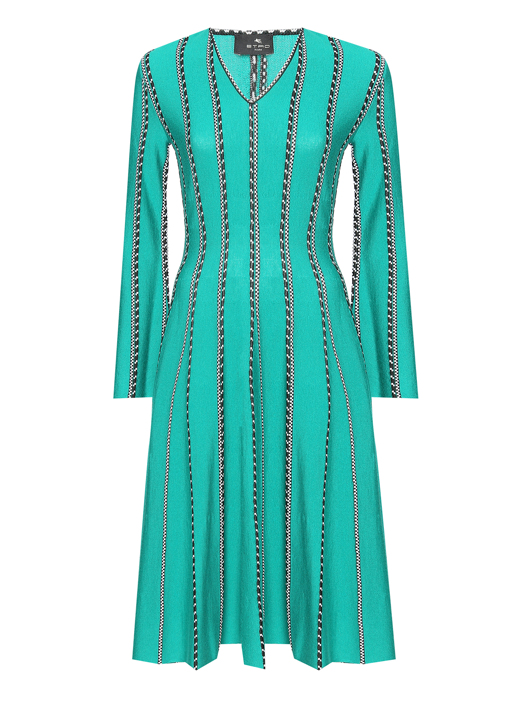 Etro Платье из шерсти и вискозы с V-образным вырезом