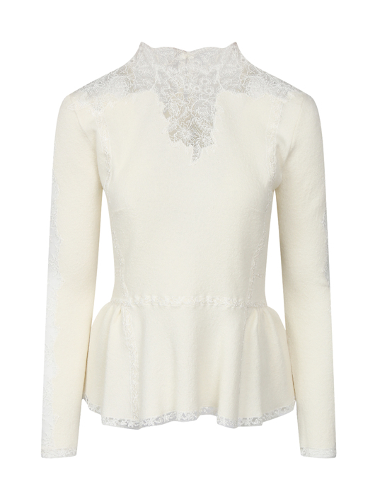 Ermanno Scervino Джемпер из шерсти и шелка с кружевной отделкой