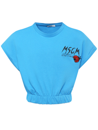 MSGM Футболка из хлопка с принтом и бисером