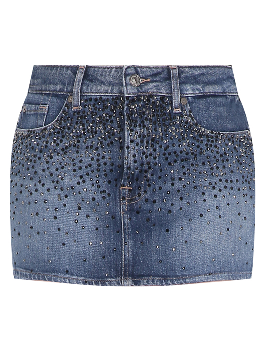 7 For All Mankind Юбка-мини из денима декорированная стразами