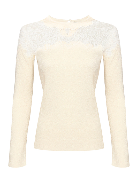 Ermanno Scervino Джемпер из шерсти и шелка с кружевом
