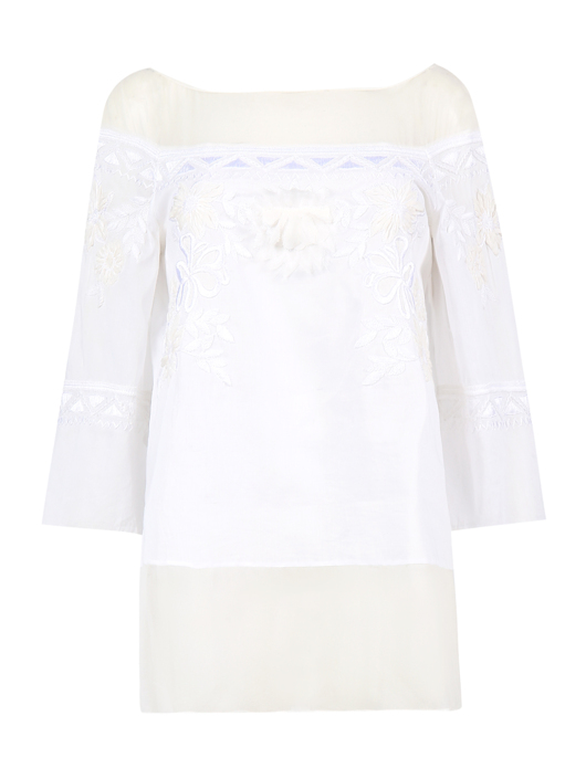 Alberta Ferretti Блуза из хлопка и шелка с вышивкой