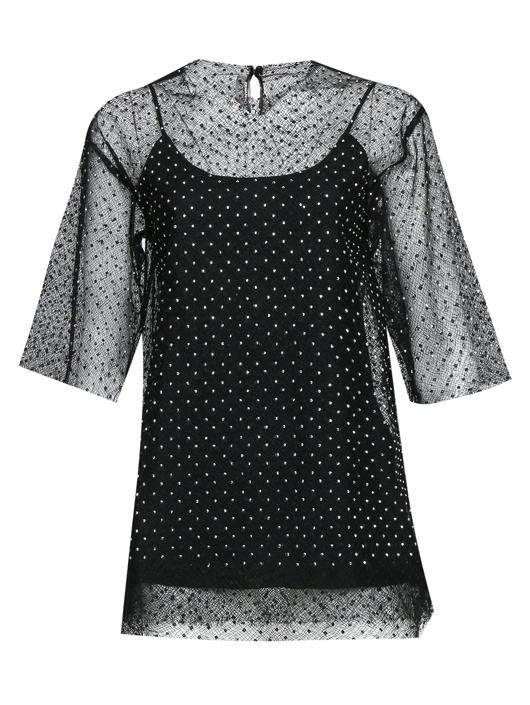 Ermanno Scervino Топ из шелка в стразах с кружевом