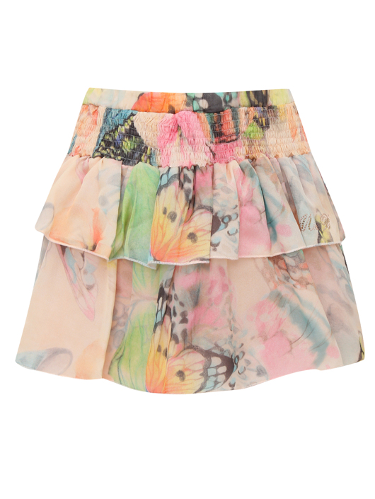 Miss Blumarine Юбка из шелка с оборками и цветочным узором