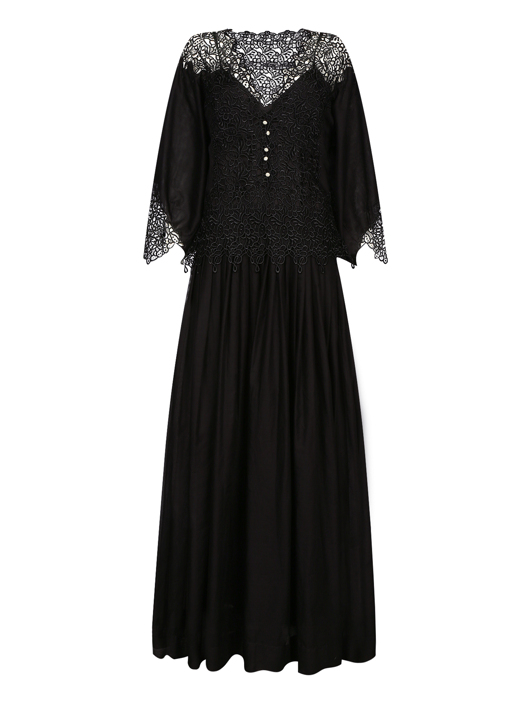 Ermanno Scervino Платье-макси из хлопка с отделкой из кружева