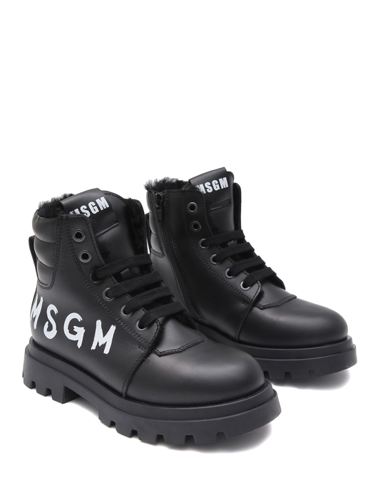 MSGM Ботинки из кожи с контрастным принтом