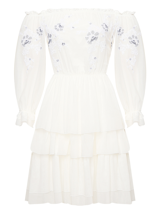 Ermanno Scervino Платье с открытыми плечами и вышивкой