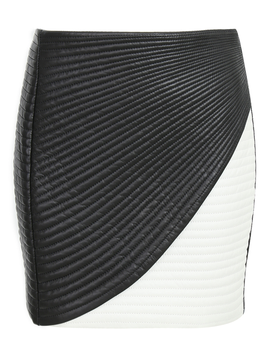BALMAIN Стеганая юбка-мини из кожи с контрастной отделкой