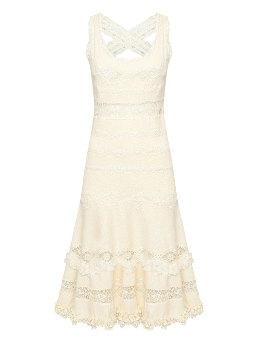 Ermanno Scervino Платье из смесовой шерсти с кружевом