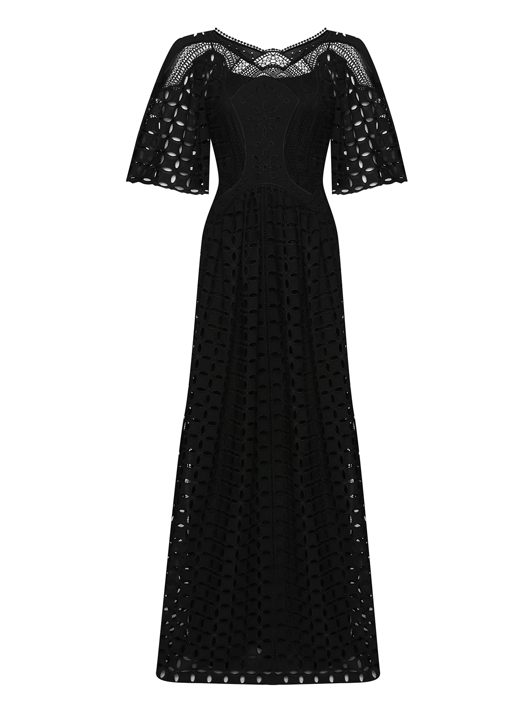 Alberta Ferretti Платье-макси из смешанного хлопка с вышивкой