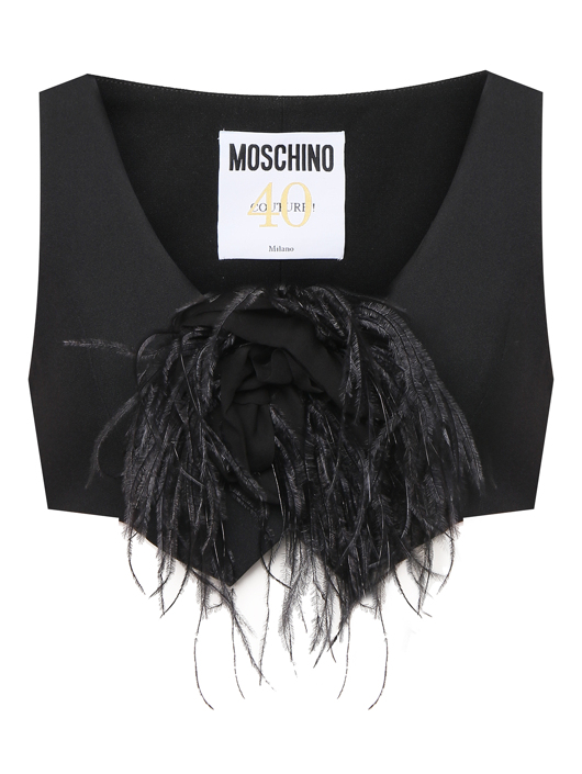Moschino Укороченный топ-жилет с брошкой декорированный перьями