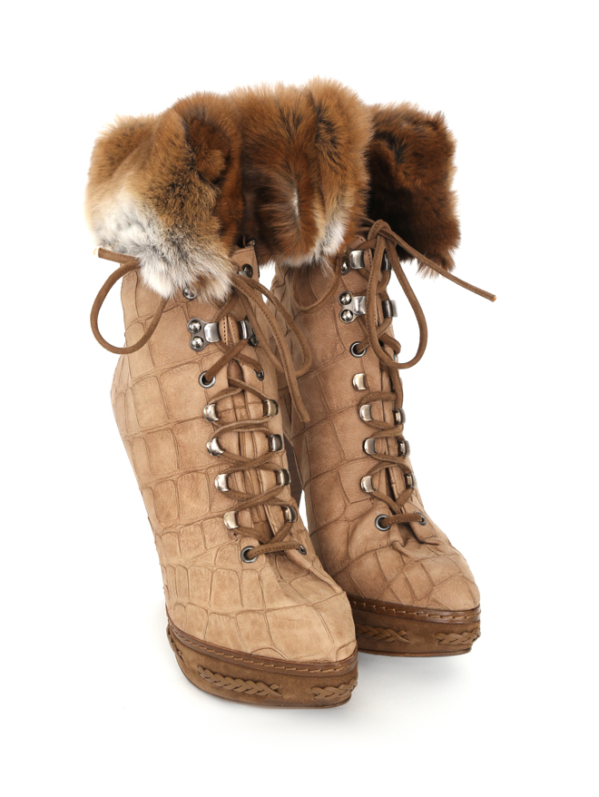 Ermanno Scervino Полусапоги из кожи на высоком каблуке с отделкой из меха