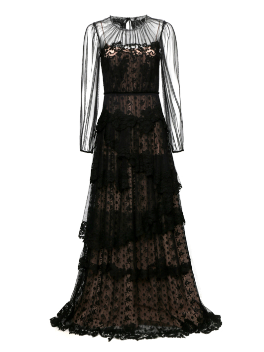Alberta Ferretti Платье-макси с кружевной отделкой