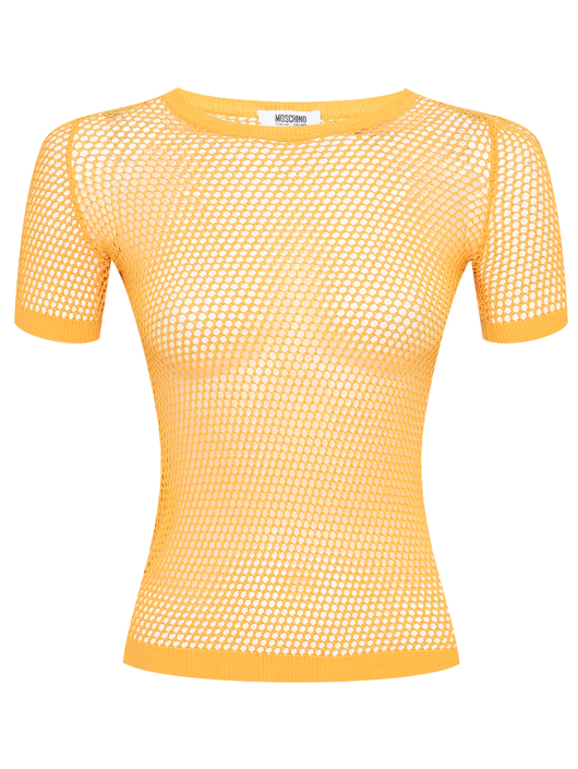 Moschino Трикотажный джемпер ажурной вязки с коротким рукавом