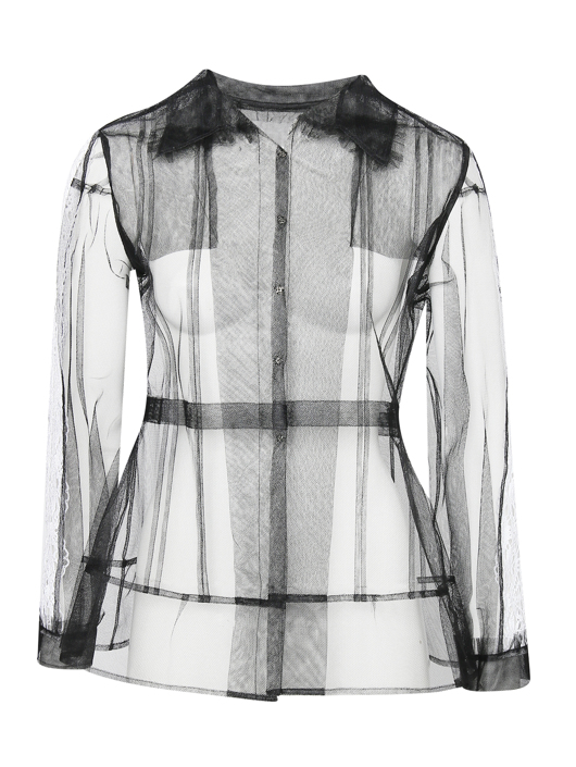 Maison Margiela Блуза из сетки с кружевной отделкой