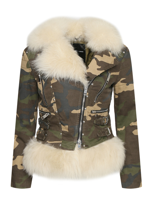 Ermanno Scervino Куртка из хлопка с утеплением из меха козы