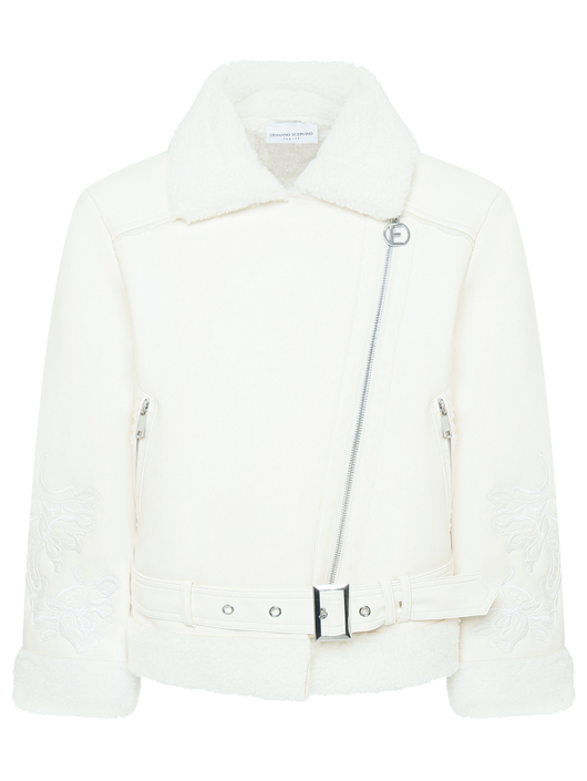 Ermanno Scervino Junior Дубленка с вышивкой и поясом