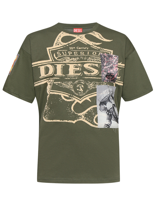Diesel Футболка из хлопка с принтом и нашивками