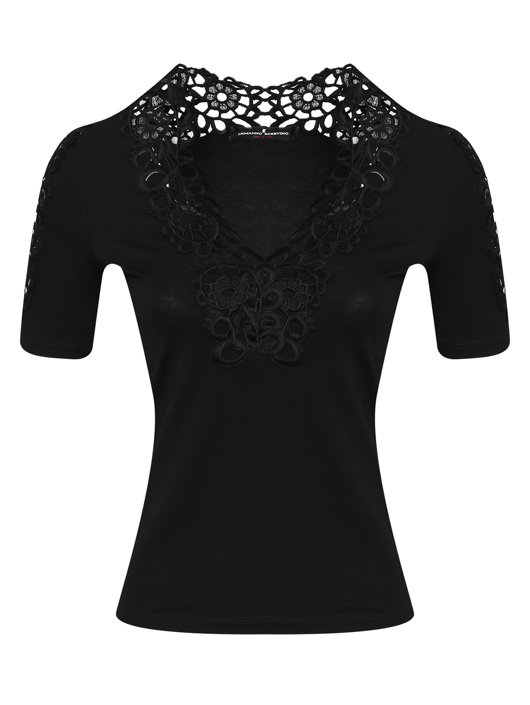 Ermanno Scervino Футболка из хлопка с кружевной отделкой