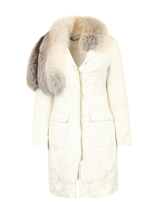 Ermanno Scervino Пальто из хлопка с воротником из меха лисы