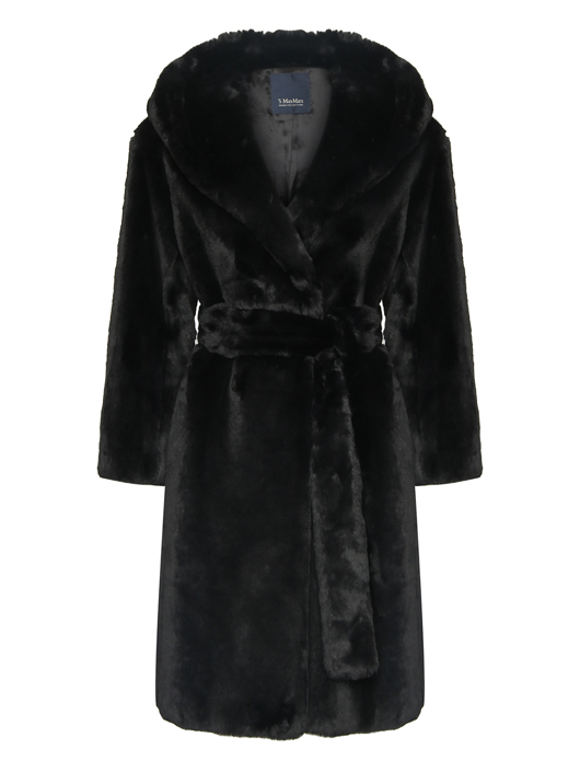 Max Mara Шуба с поясом и капюшоном