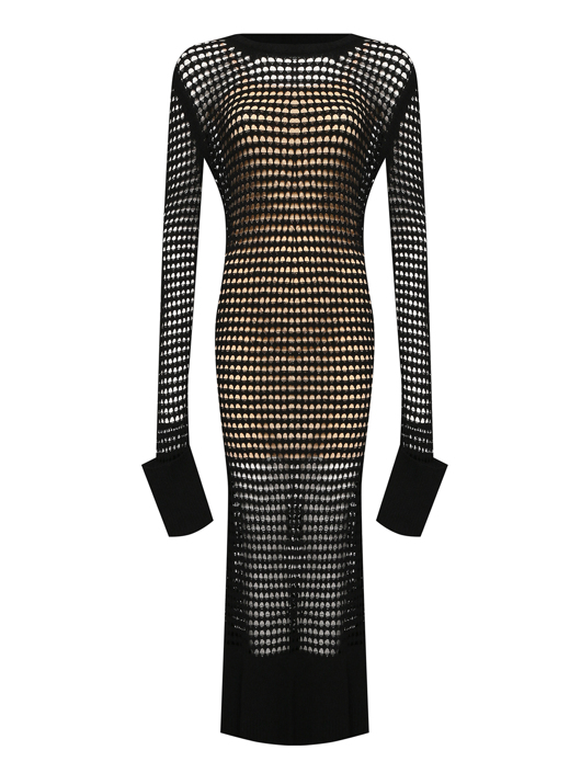 Sportmax Трикотажное платье-макси ажурной вязки
