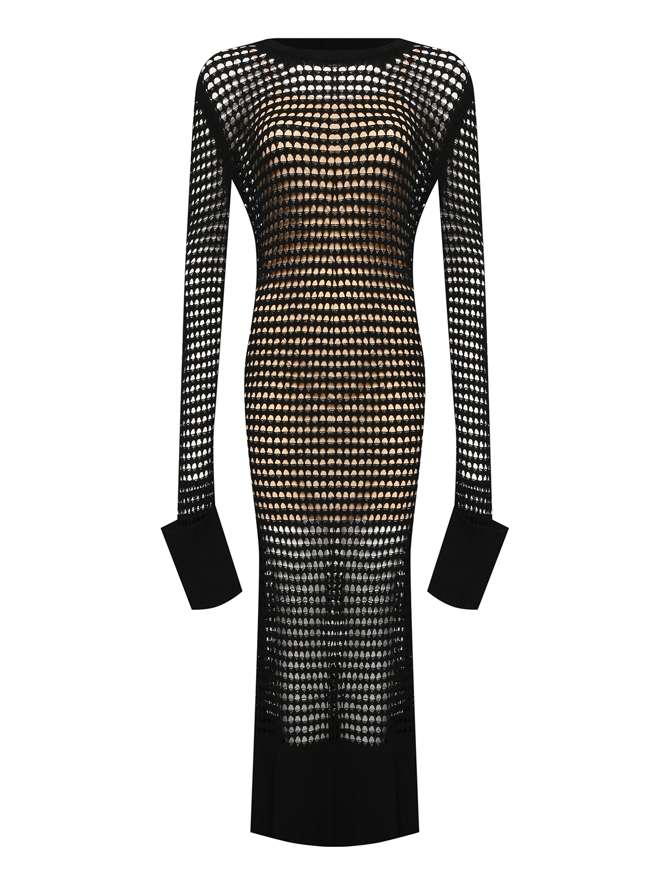 Sportmax Трикотажное платье-макси ажурной вязки